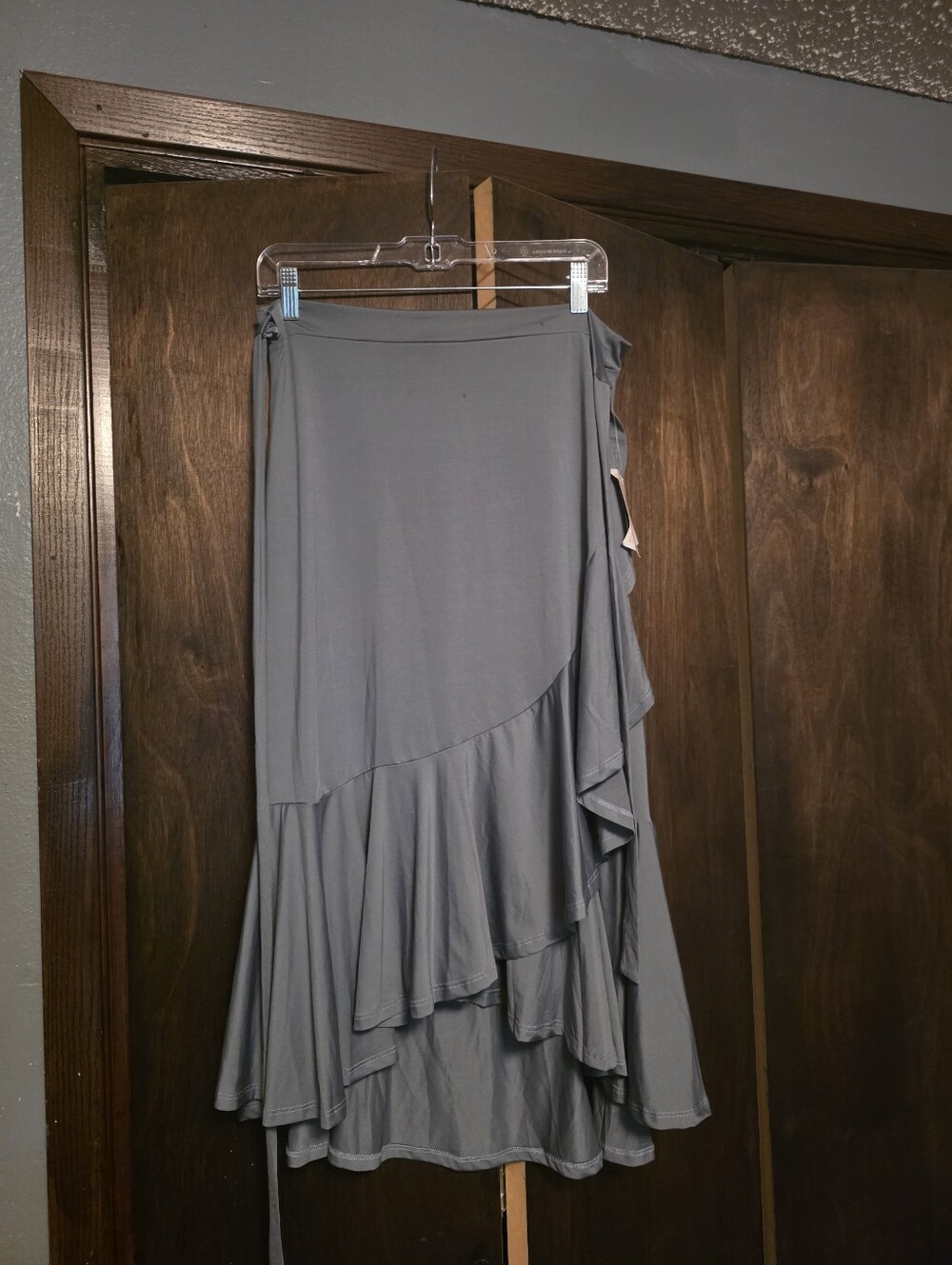 LuLaRoe Gray Asymmetrical Ruffle Skirt